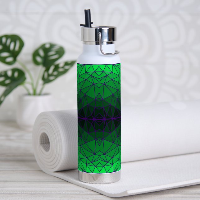 Stained glass pattern 02.Green.Dpurple Line BG Water Bottle (Yoga)