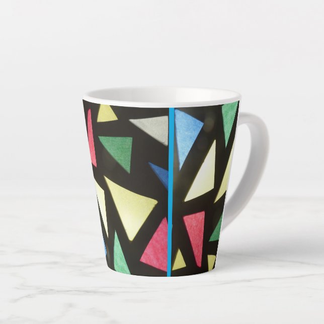 Stained Glass Pattern Cust. Blue Latte Mug (Right Angle)