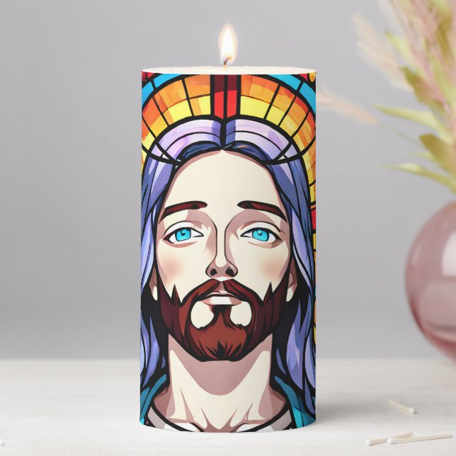 Stained Glass Pattern, Jesus Graphic Design Candle (In Situ)