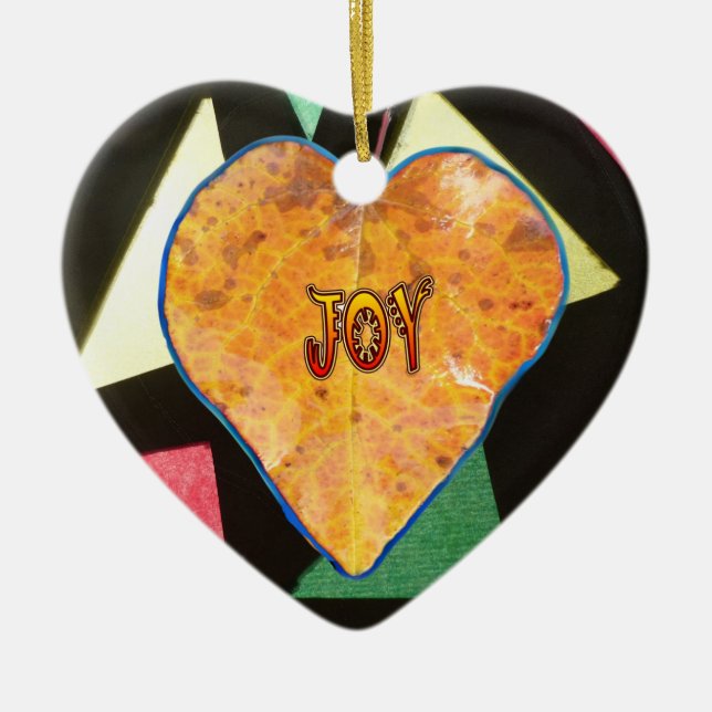 Stained Glass Pattern JOY Leaf Heart Ornament (Front)
