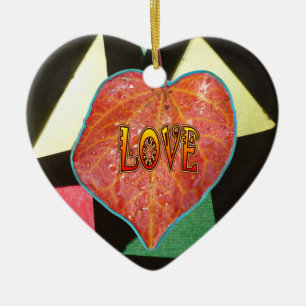 Stained Glass Pattern LOVE Leaf Heart Ornament