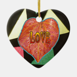 Stained Glass Pattern LOVE Leaf Heart Ornament