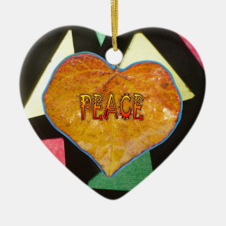 Stained Glass Pattern PEACE Leaf Heart Ornament