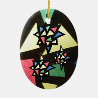 Stained Glass Pattern with 3 Stars Oval Ornament