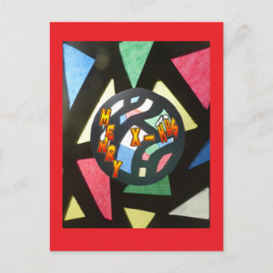 Stained Glass Pattern Xmas Ball Red Postcard