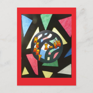 Stained Glass Pattern Xmas Ball Red Postcard