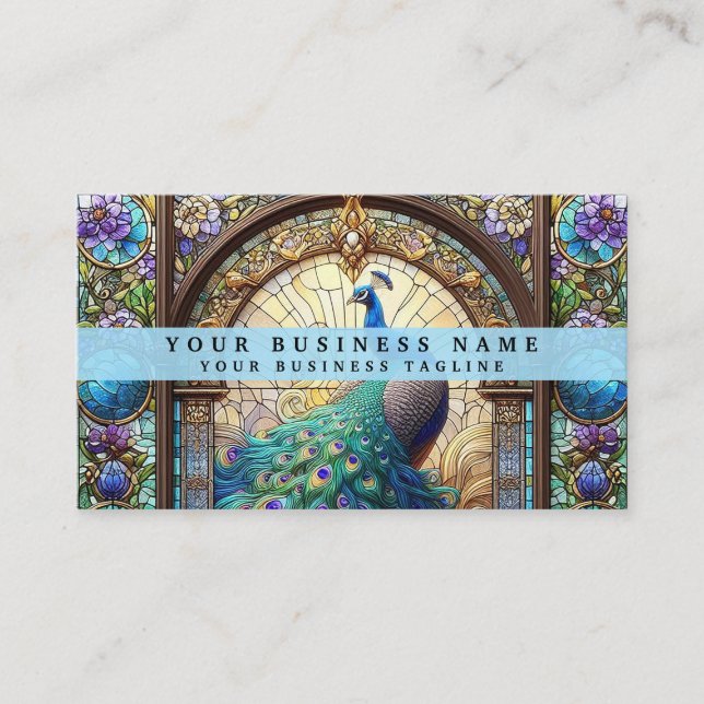 Stained Glass Peacock Business Cards (Front)