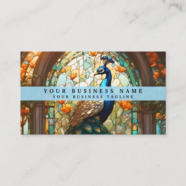 Stained Glass Peacock Business Cards (Front)