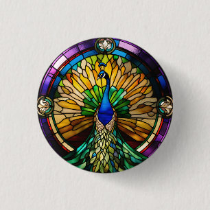 Stained Glass Peacock Button
