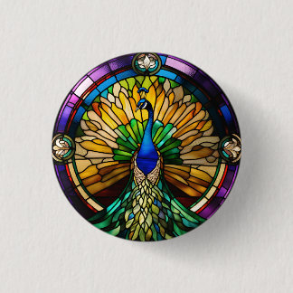 Stained Glass Peacock Button