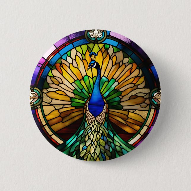 Stained Glass Peacock Button (Front)
