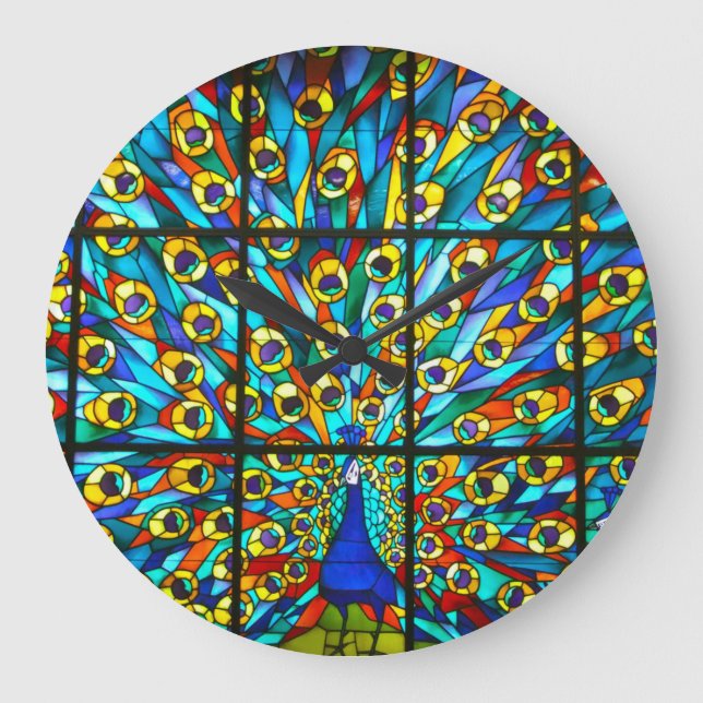 Stained Glass Peacock Clock (Front)