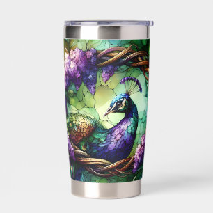 Stained Glass Peacock Floral Wreath Art Insulated Tumbler