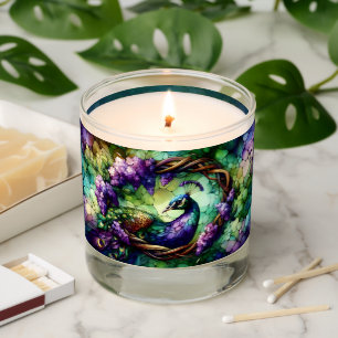 Stained Glass Peacock Floral Wreath Art Scented Candle