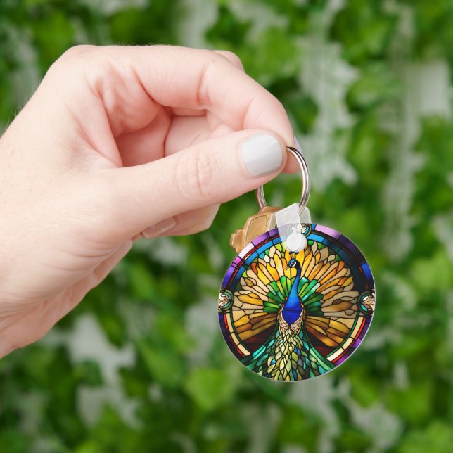 Stained Glass Peacock Keychain (Hand)