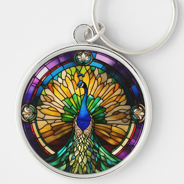 Stained Glass Peacock Keychain (Front)