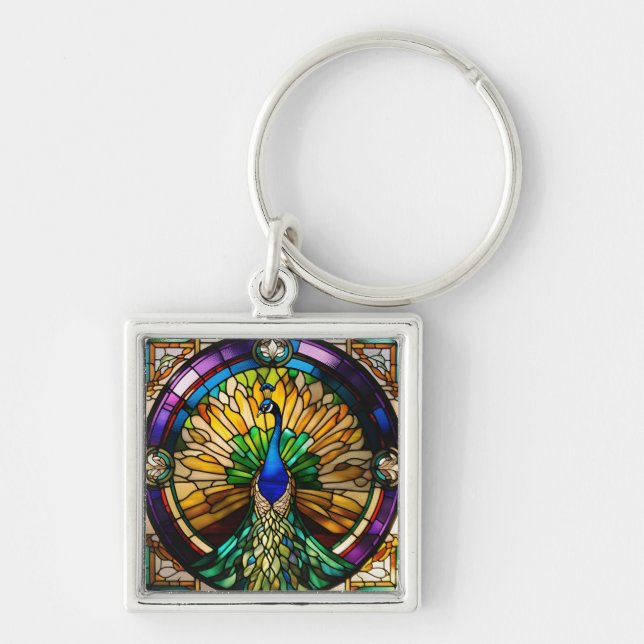 Stained Glass Peacock Keychain (Front)
