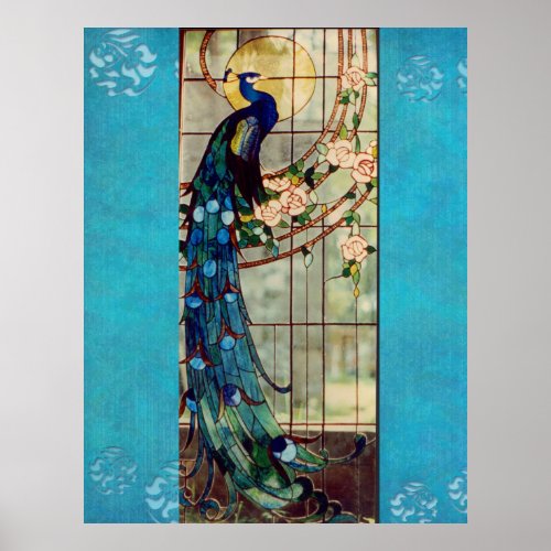 Stained Glass Peacock Poster