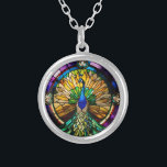 Stained Glass Peacock Silver Plated Necklace<br><div class="desc">A bright design that everyone will love.</div>