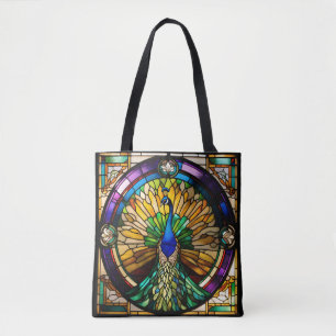 Stained Glass Peacock Tote Bag