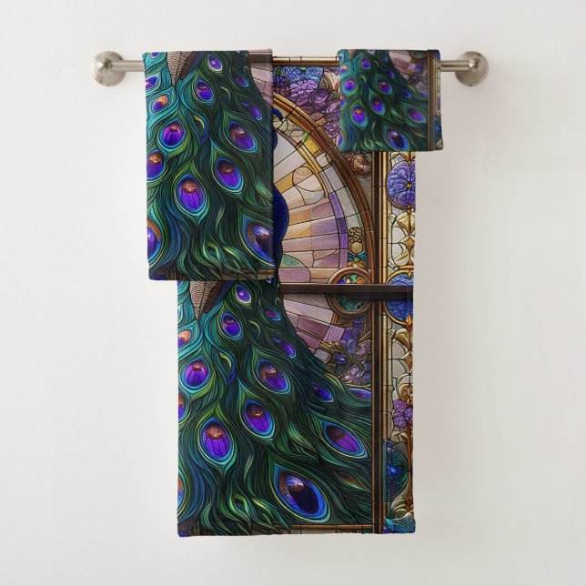 Stained Glass Peacock Towels: Luxury Bath Towels (Insitu)