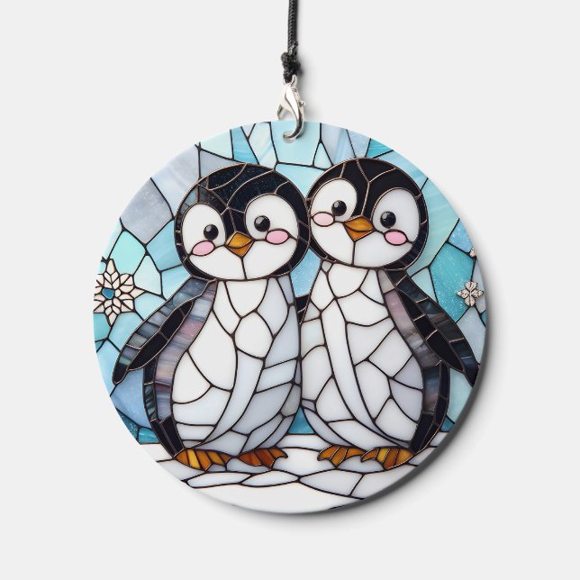 Stained Glass Penguins Wind Chime (Front)