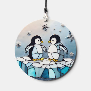 Stained Glass Penguins Wind Chime