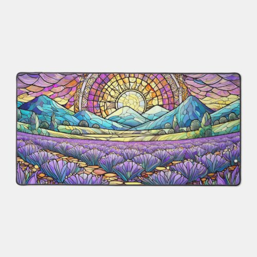 Stained Glass Picturesque Mountain Sunrise Desk Mat