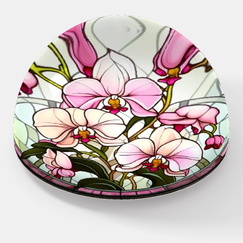 Stained Glass Pink Orchid Plant Paperweight