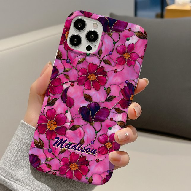 Stained glass pink red flowers  Case-Mate iPhone case (Creator Uploaded)