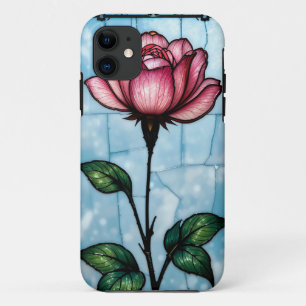 Stained glass pink rose iPhone 11 case