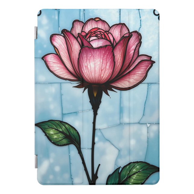 Stained glass pink rose iPad pro cover (Front)