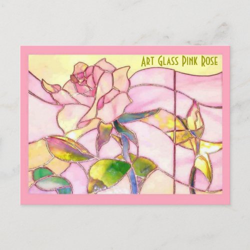 Stained Glass Pink Rose Romantic Anniversary Postcard
