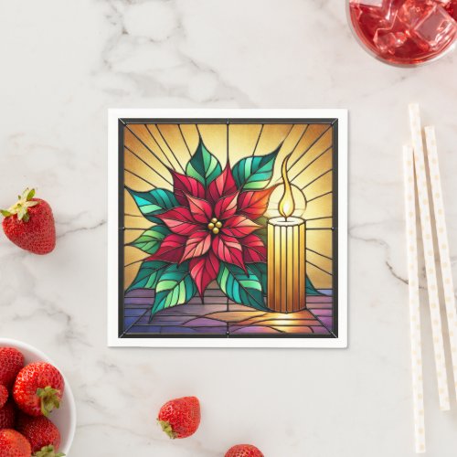 Stained Glass Poinsettia and Candle Decoupage Napkins