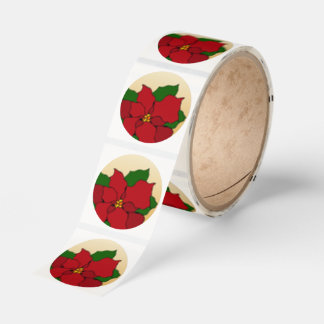 Stained-Glass Poinsettia Classic Round Sticker