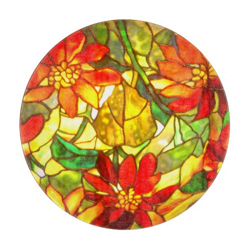 Stained glass poinsettia flower vintage floral cutting board