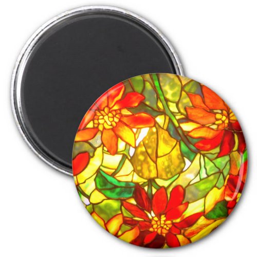 Stained glass poinsettia flower vintage floral magnet