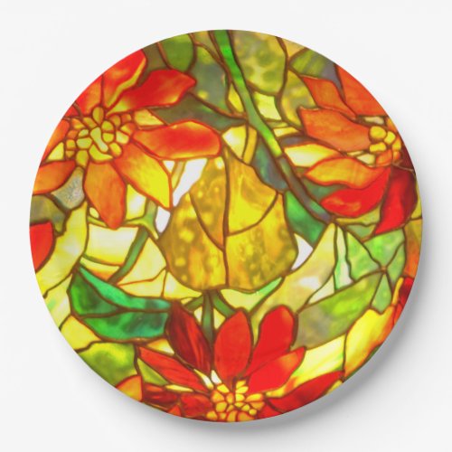 Stained glass poinsettia flower vintage floral paper plates