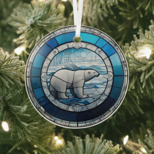 Stained Glass Polar Bear Glass Ornament