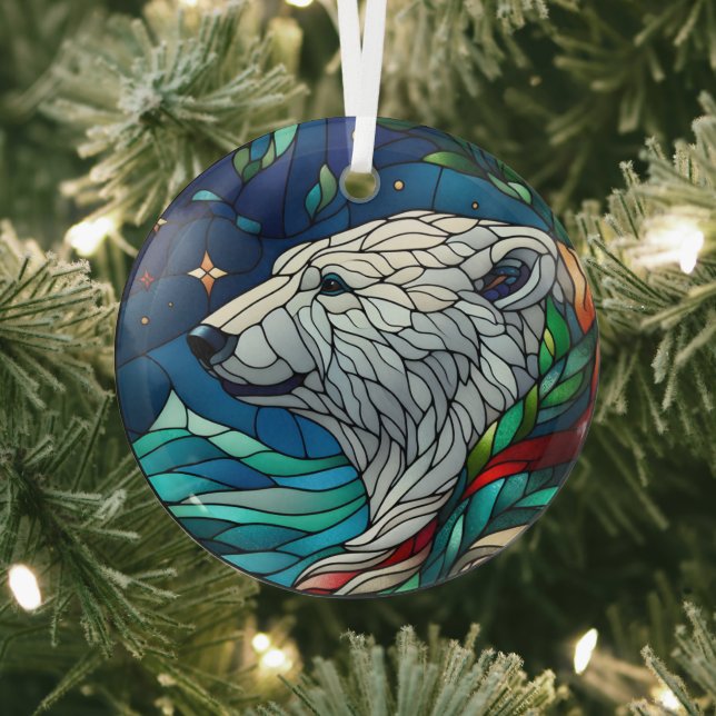 Stained Glass Polar Bear Glass Ornament (Insitu)