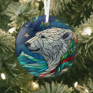 Stained Glass Polar Bear Ornament