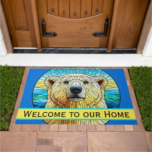 Stained Glass Polar Bear Welcome to our home Doormat