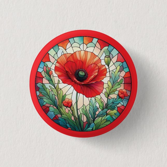 Stained Glass Poppy Button (Front)