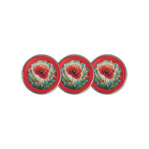 Stained Glass Poppy Golf Ball Marker