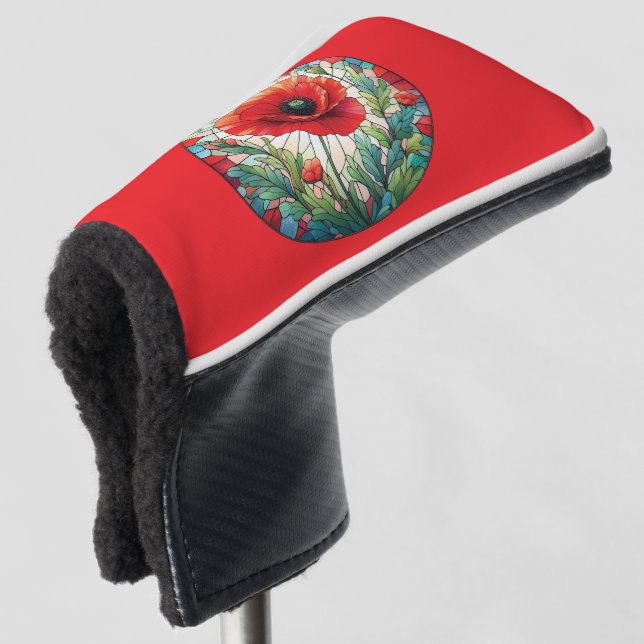 Stained Glass Poppy Golf Head Cover (3/4 Front)