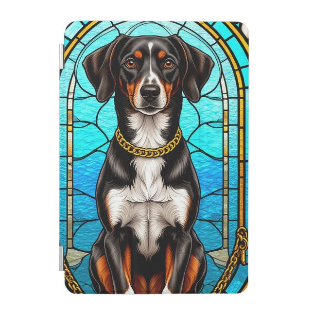 Stained Glass Portrait of a Dog With Gold Chain iPad Mini Cover (Front)