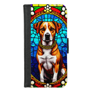 Stained Glass Portrait of a Dog With Gold Chain iPhone 8/7 Wallet Case