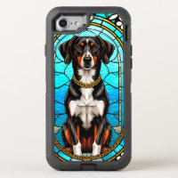 Stained Glass Portrait of a Dog With Gold Chain