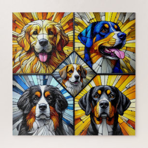 Stained Glass Portraits of Dogs Featuring Vibrant  Jigsaw Puzzle