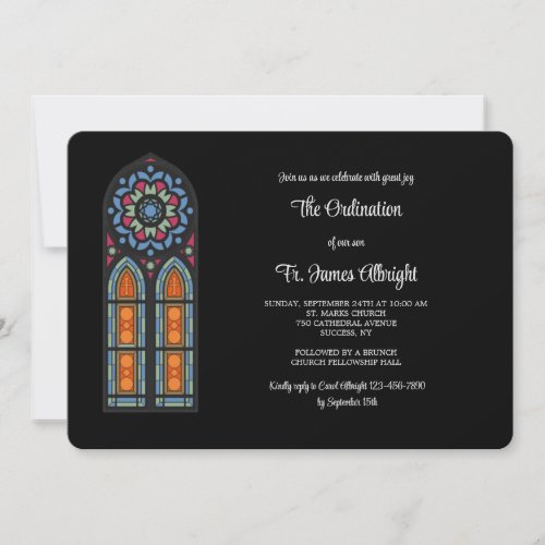 Stained Glass Priest Ordination Invitation
